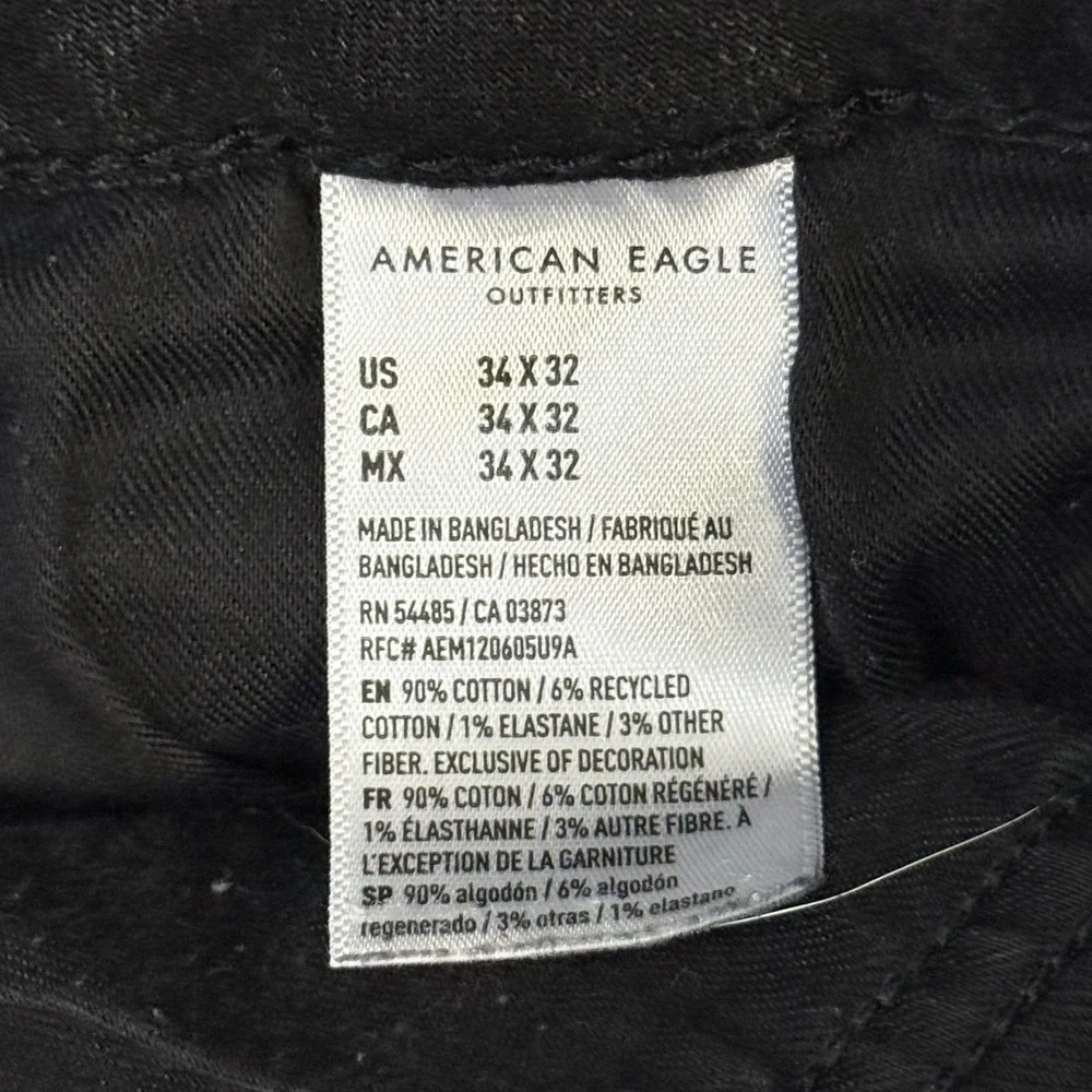 American Eagle Airflex+ Skinny Distressed Black Jeans 34x32 Ripped Denim